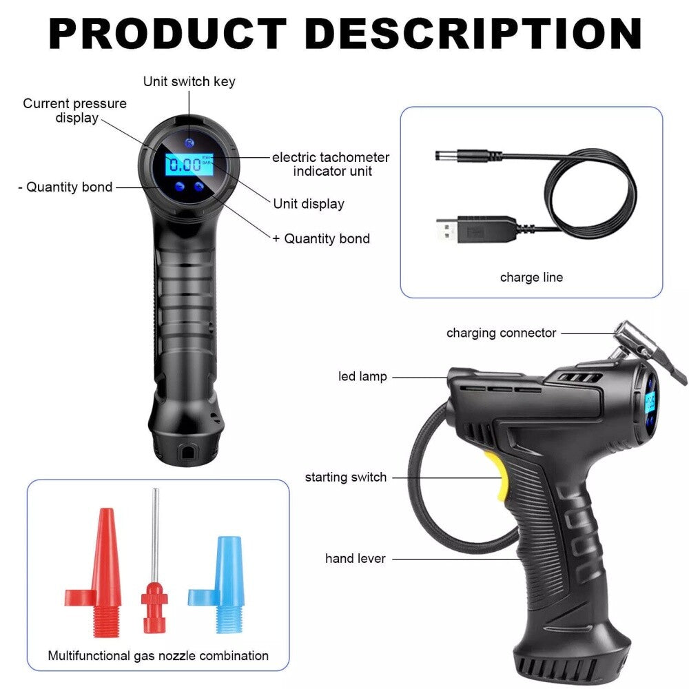 Digital air compressor with tyre pressure display